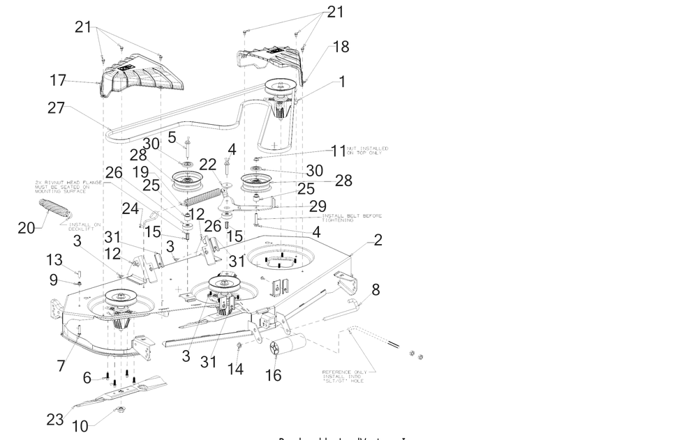 Deck Diagram and Parts List for XT1-ST54KH (13AQA2CA010)(2018) Cub Cadet Lawn Tractor